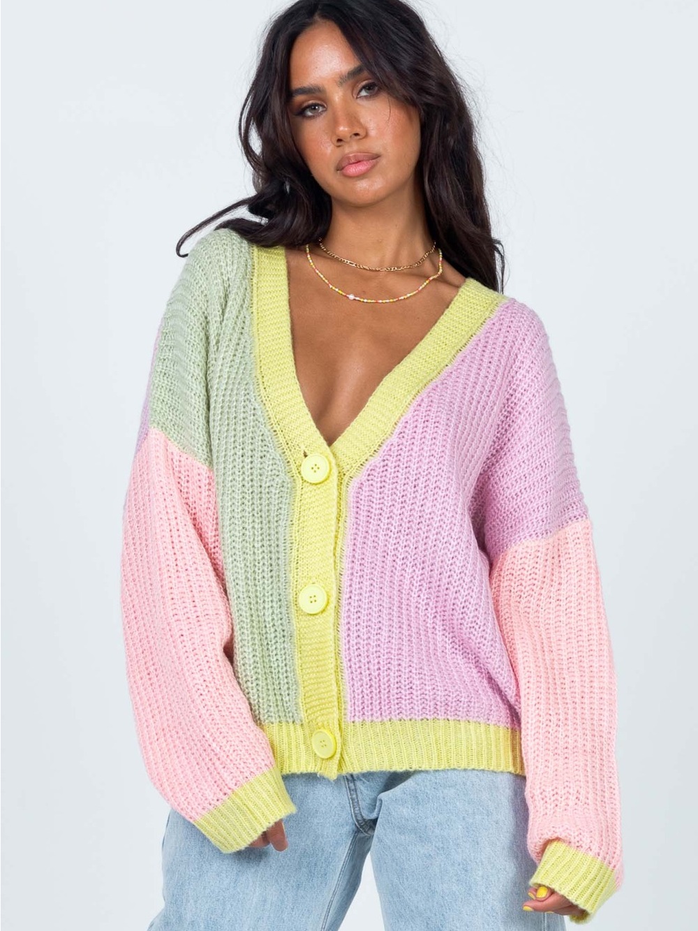 Princess Polly Pastel Colorblock V-Neck Button Cardigan Size Small